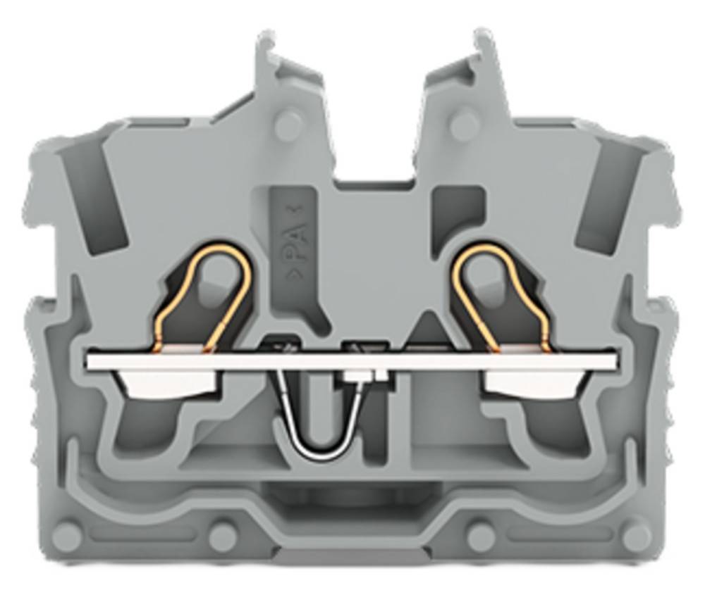 Ein grauer elektrischer Klemmenblock mit miteinander verbundenen Kupferleitern, der für sichere elektrische Verbindungen konzipiert ist.