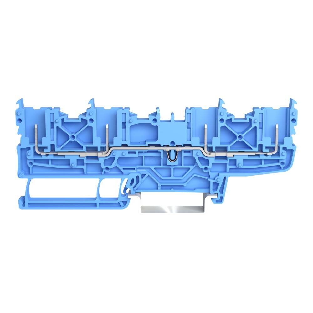 Querschnitt eines blauen PVC-Fensterprofils, der die internen Kammern und Struktur zeigt.