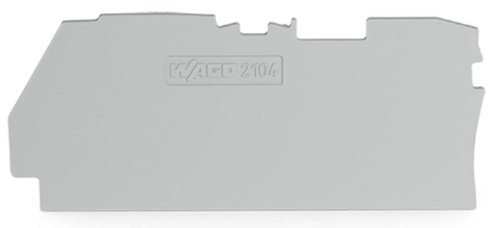 Ein graues Objekt mit geprägtem Text 'WAGO 2104'.