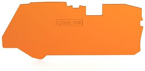 Eine orangefarbene Trennkarte mit der Aufschrift 'WAGO 221', die in der Mitte geprägt ist und üblicherweise zur Organisation von Reihenklemmenanschlüssen verwendet wird.