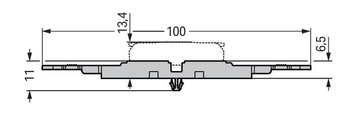 Querschnittsdiagramm einer 100 mm dicken strukturellen Komponente mit Messungen zur Angabe der Höhe (134) und Konstruktionsdetails.