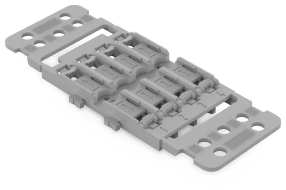 Eine 3D-gedruckte modulare Komponente mit fünf beschrifteten Schlitzen, nummeriert von 1 bis 5. Konzipiert für den Zusammenbau von elektronischen oder mechanischen Systemen.