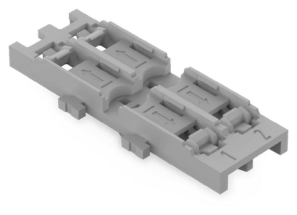 Ein grauer Plastikteil mit mechanischer Struktur, das mehrere Rillen und erhabene Abschnitte aufweist und einem Modellbauteil oder einem Verbindungsstück ähnelt.
