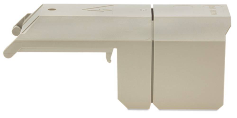 Eine Nahaufnahme einer modernen, modularen Leuchte mit einem cleanen, eckigen Design in einer neutralen Farbe, die den Eckverbindungspunkt hervorhebt.