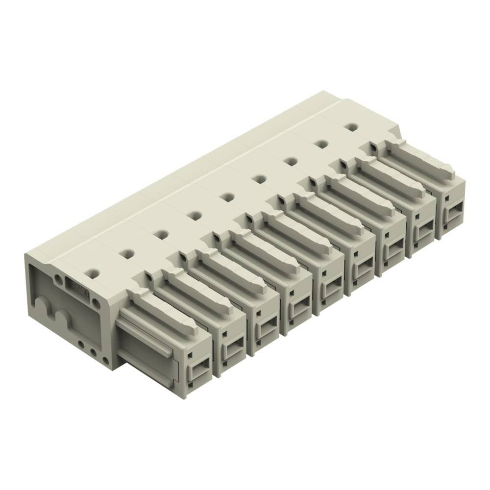 Beigefarbiger elektrischer Steckverbinder-Klemmblock mit mehreren Steckplätzen und Befestigungslöchern, dargestellt auf weißem Hintergrund.