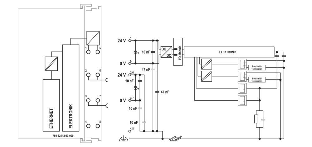 Schematische Darstellung eines elektrischen Schaltkreises mit Relais, Widerständen und Verbindungen, detailliert mit Spannungen und Komponenten beschriftet.