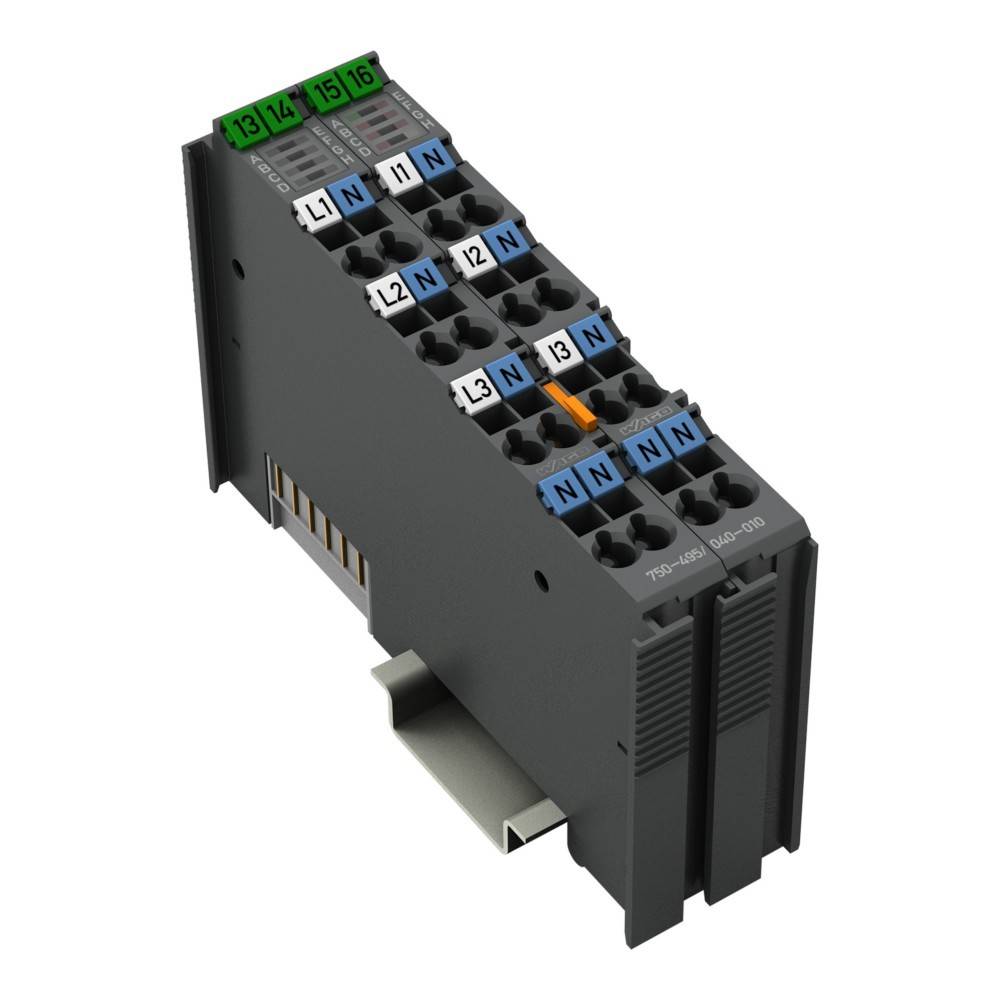 Industrielle AnschlussBlockmodul mit mehreren beschrifteten Anschlusspunkten, verwendet für elektrische Verdrahtungssysteme in Automatisierungsanwendungen.
