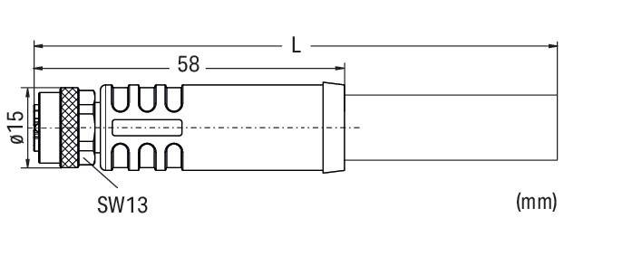 Technische Zeichnung eines zylindrischen Rohres, beschriftet mit Dimensionen. '8' gibt den Durchmesser an; 'L' zeigt die Länge. Pfeil richtet Beschriftungen an den Rohrabmessungen aus.