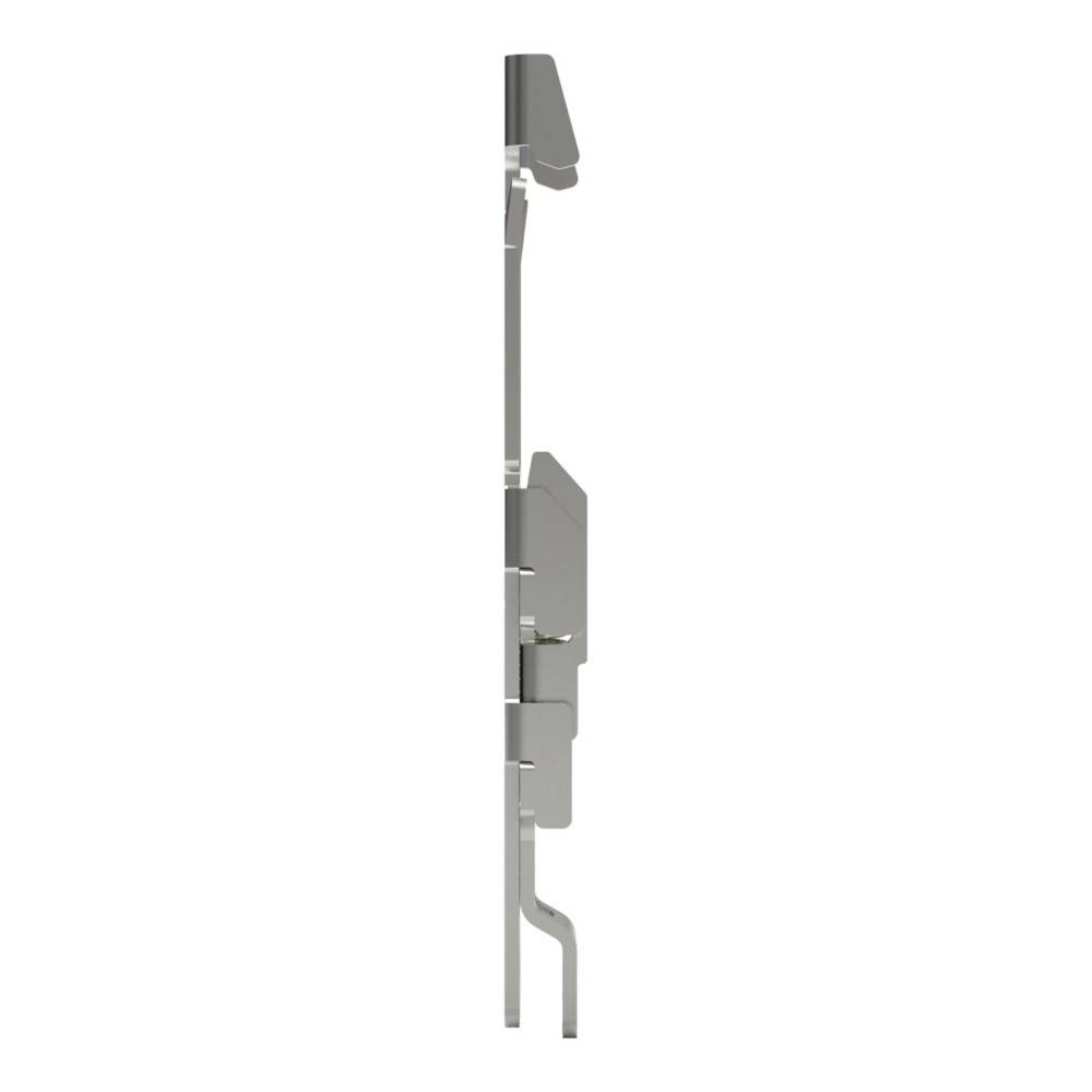 Seitenansicht einer schlanken, modernen, silbernen Stehlampe mit verstellbarem Kopf. Das Design ist minimalistisch und konzentriert sich auf gerade Linien und glatte Oberflächen.