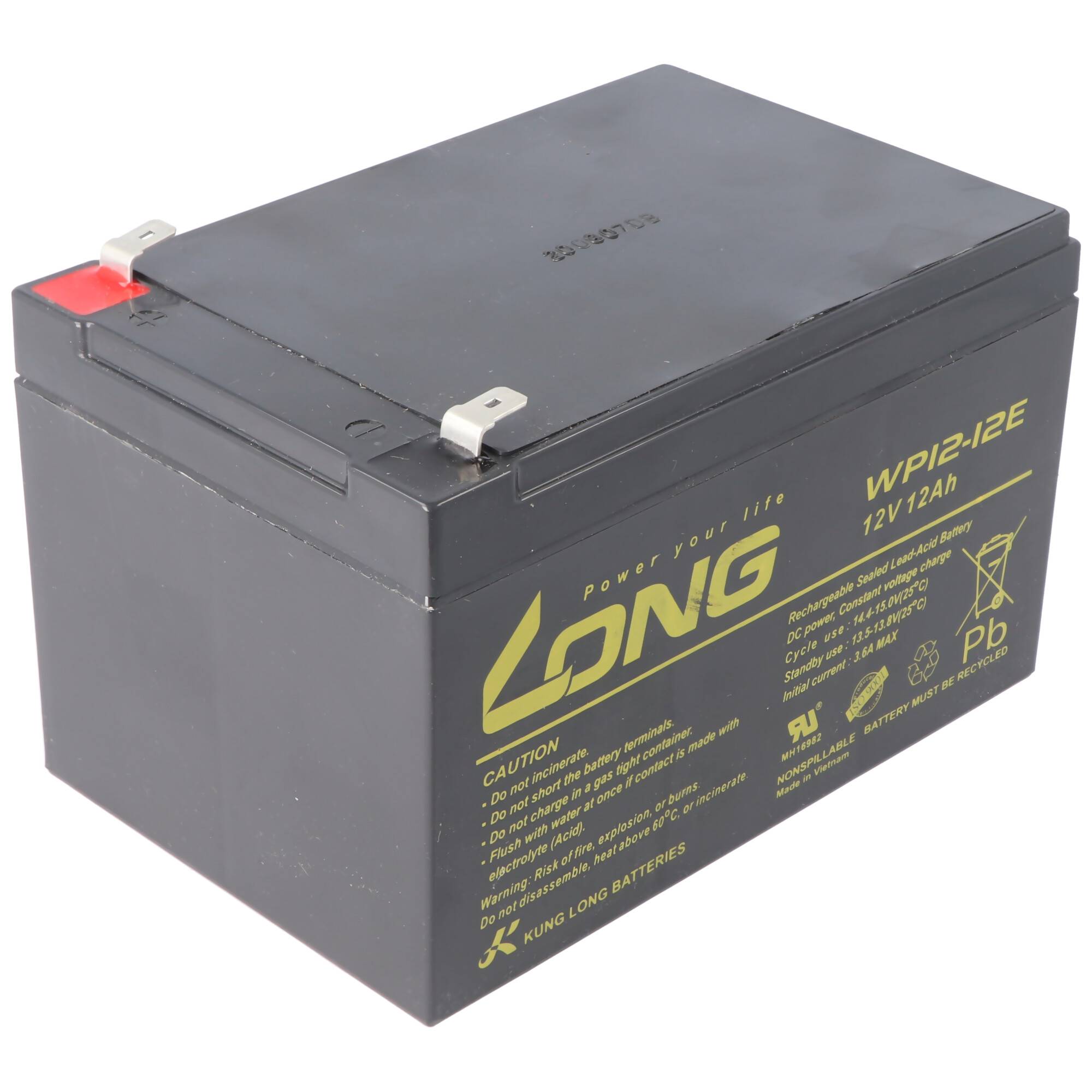Schwarze wiederaufladbare Batterie mit Bezeichnung „LONG