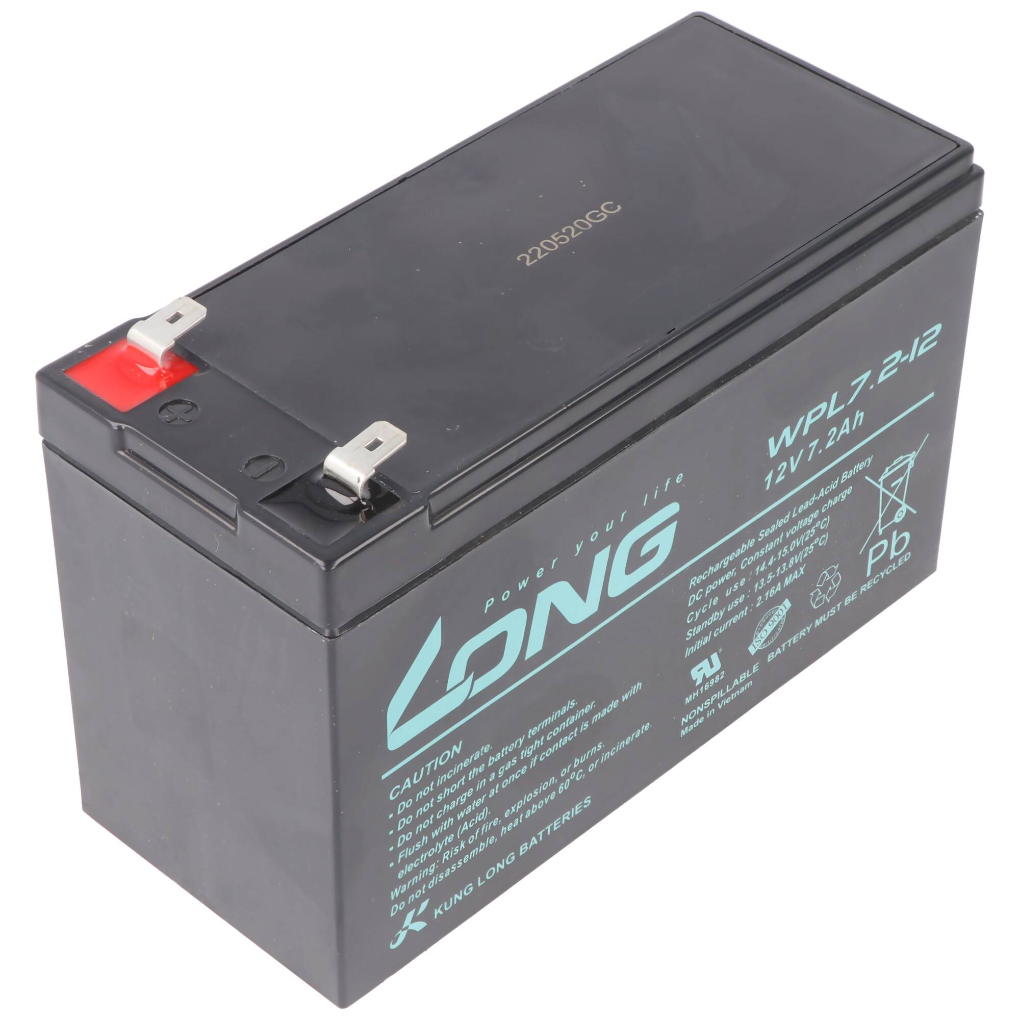 Schwarze aufladbare versiegelte Blei-Säure-Batterie mit der Aufschrift „LONG
