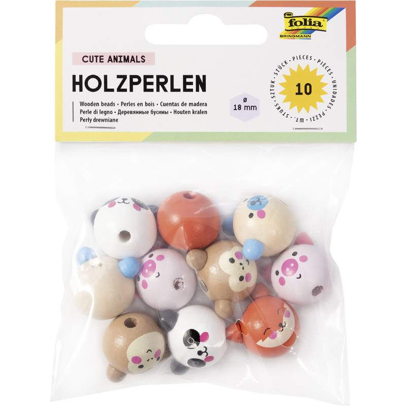 folia Holzperlen CUTE ANIMALS, rund