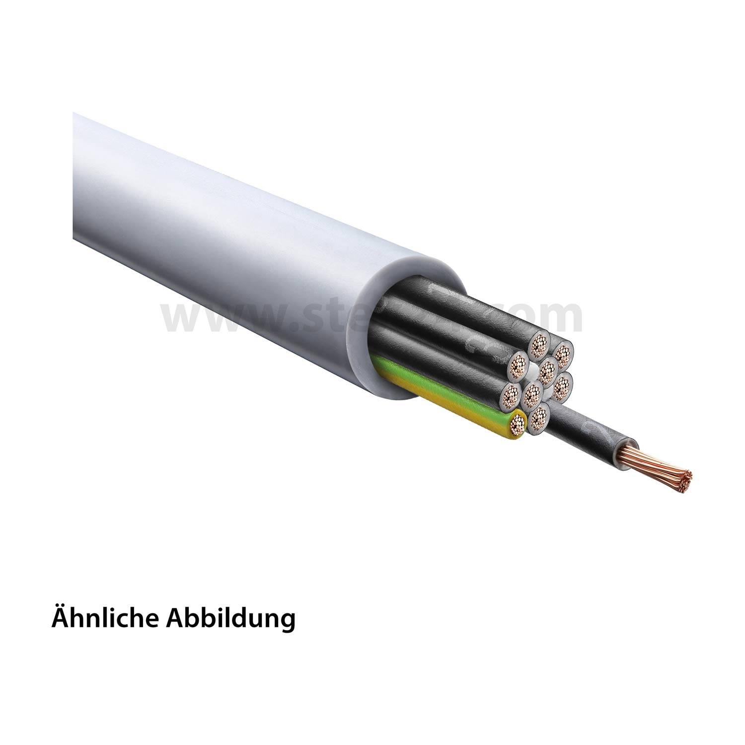 Ein Kabel mit mehreren freiliegenden Kupferdrähten am Ende, das die innere Struktur von elektrischen Leitungen zeigt.