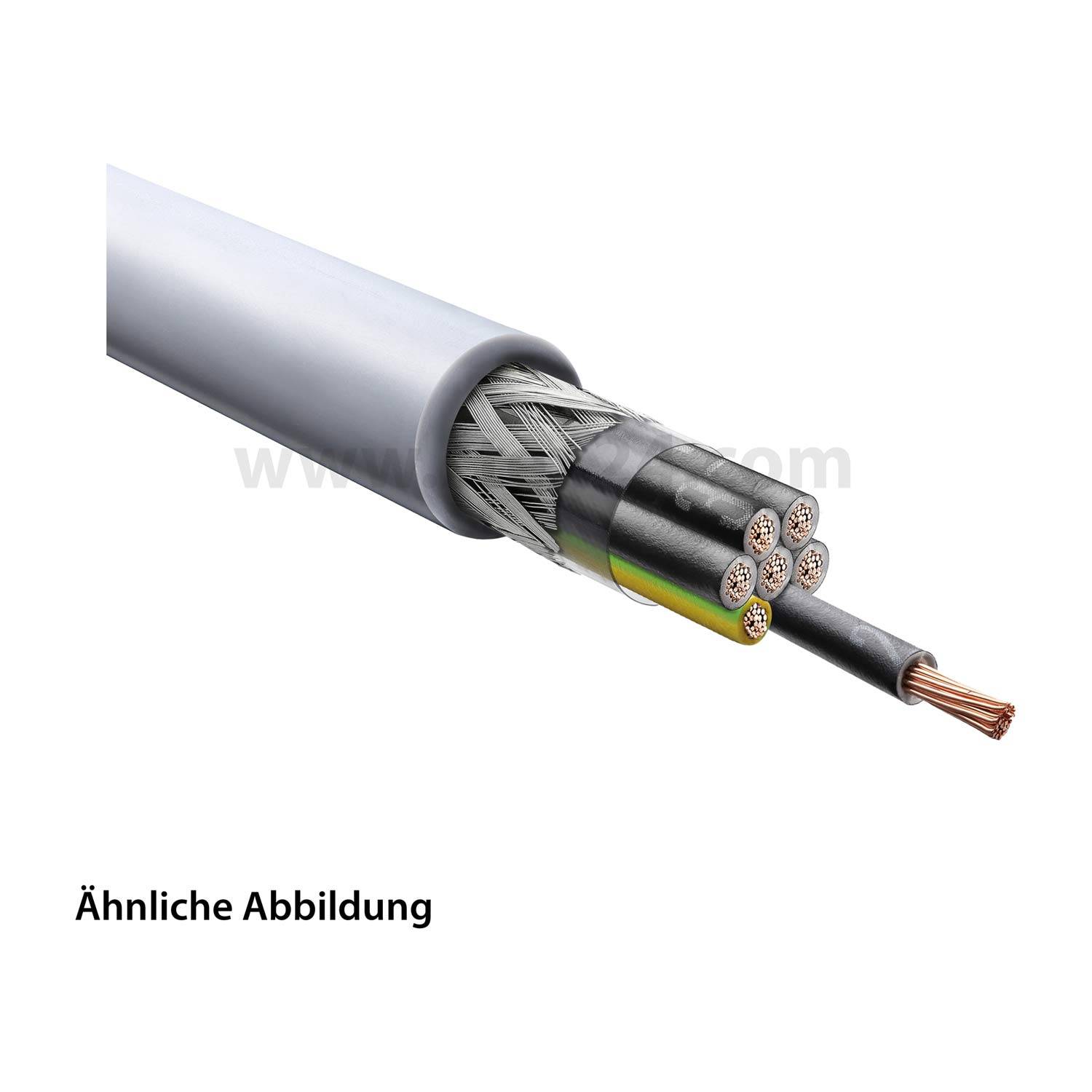 Ein Querschnittsblick eines mehradrigen Elektrokabels, das interne Leiter zeigt.