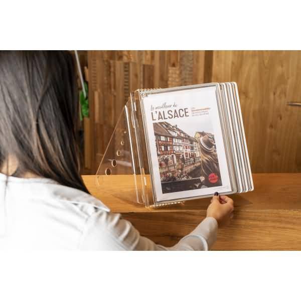 Tischständer Crystal A4 mit 8 Sichttafeln - 4x weiß/ 4x grau