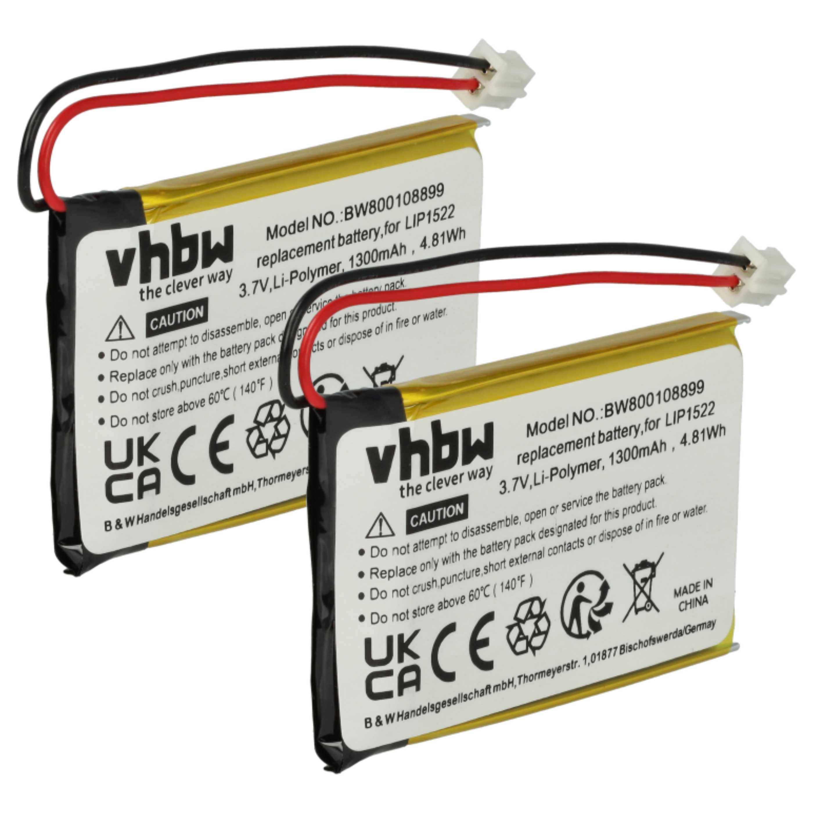 vhbw 2x Akku kompatibel mit Sony CUH-ZCT1E, CUH-ZCT1H, CUH-ZCT1U, Dualshock 4 Controller (1300 mAh, 3,7 V, Li-Polymer)