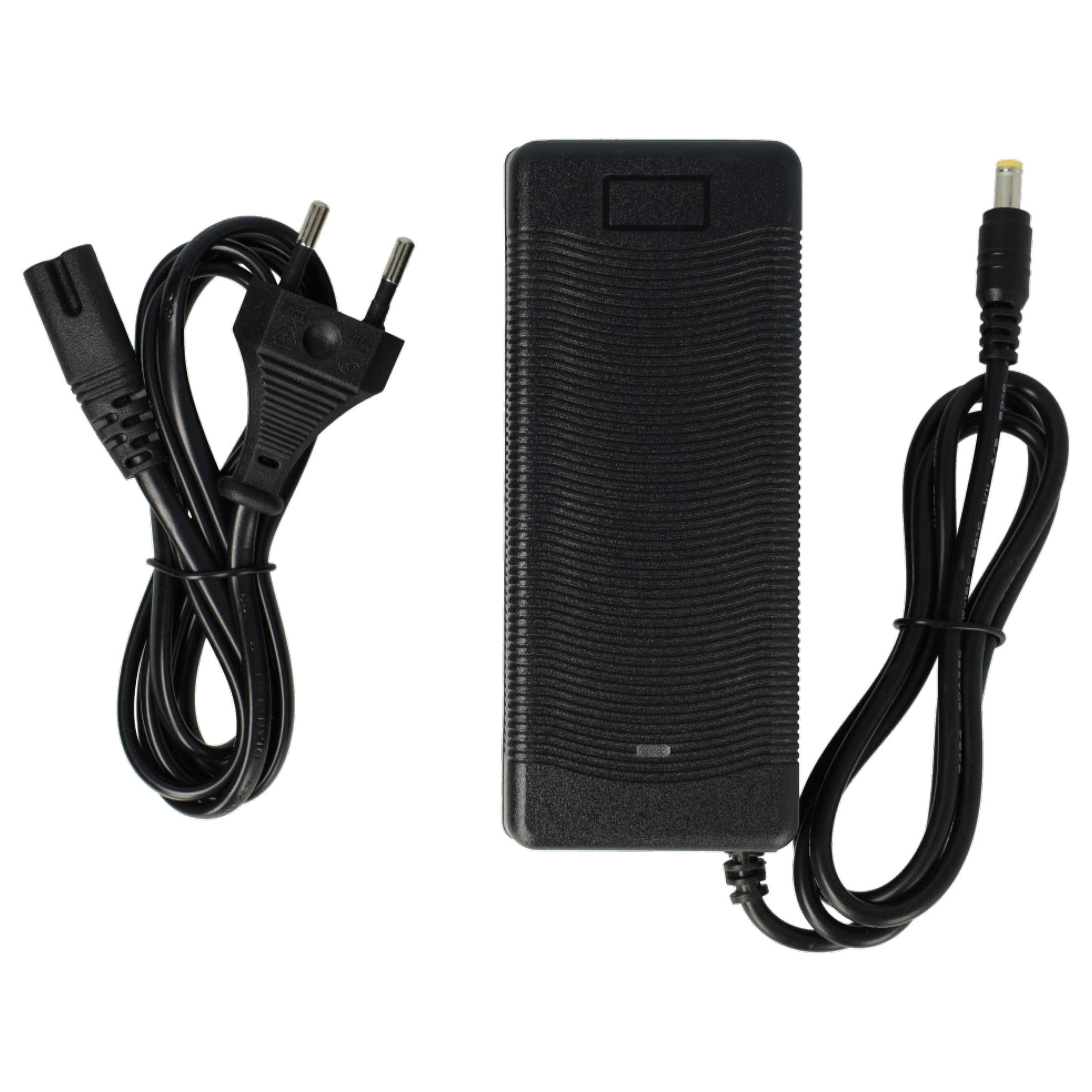 Schwarzes Stromadapter mit Kabel und Stecker, mit einem dreipoligen Stecker an einem Ende und einem Zylinderstecker am anderen Ende.