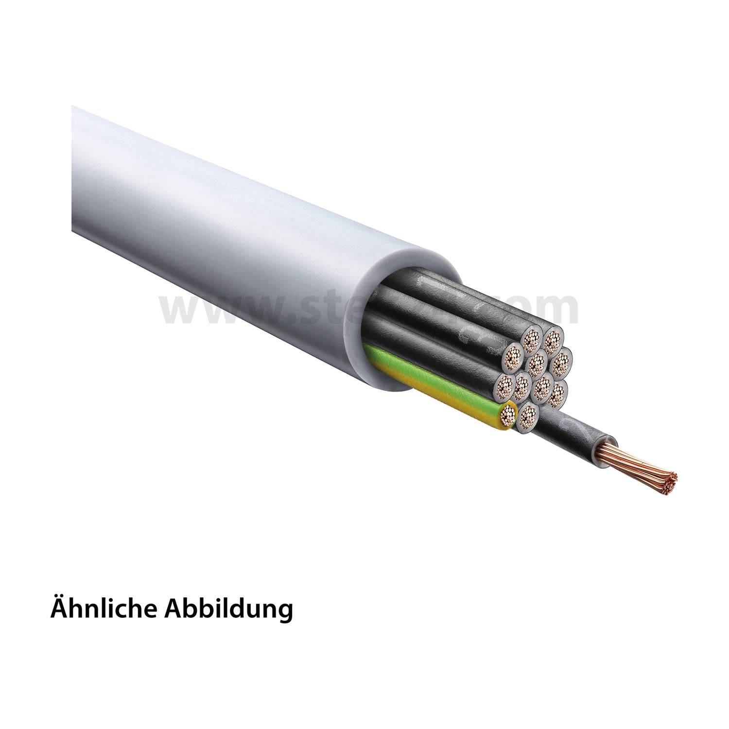 Querschnitt eines Mehrleiterkabels mit internen Kupferdrähten und Isolationsschichten.