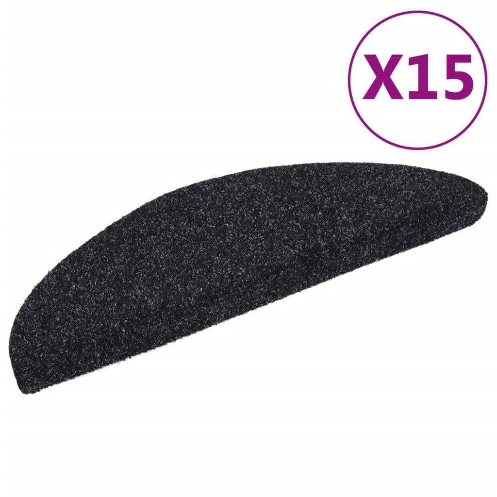 vidaXL 15 Stk. Selbstkl. Treppenmatten Nadelvlies 56x17x3cm Schwarz