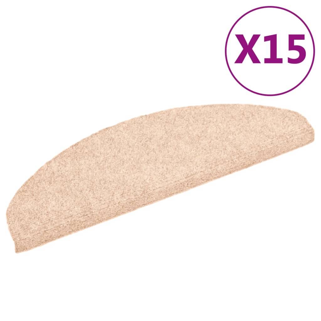 vidaXL 15-tlg Selbstklebende Treppenmatten Nadelvlies 65x21x4cm Creme