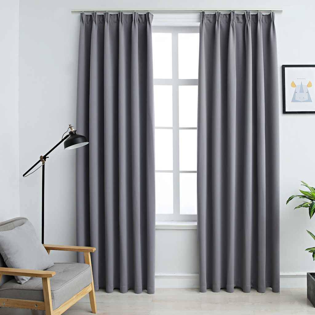 vidaXL Verdunkelungsvorhänge mit Haken 2 Stk. Grau 140x225cm