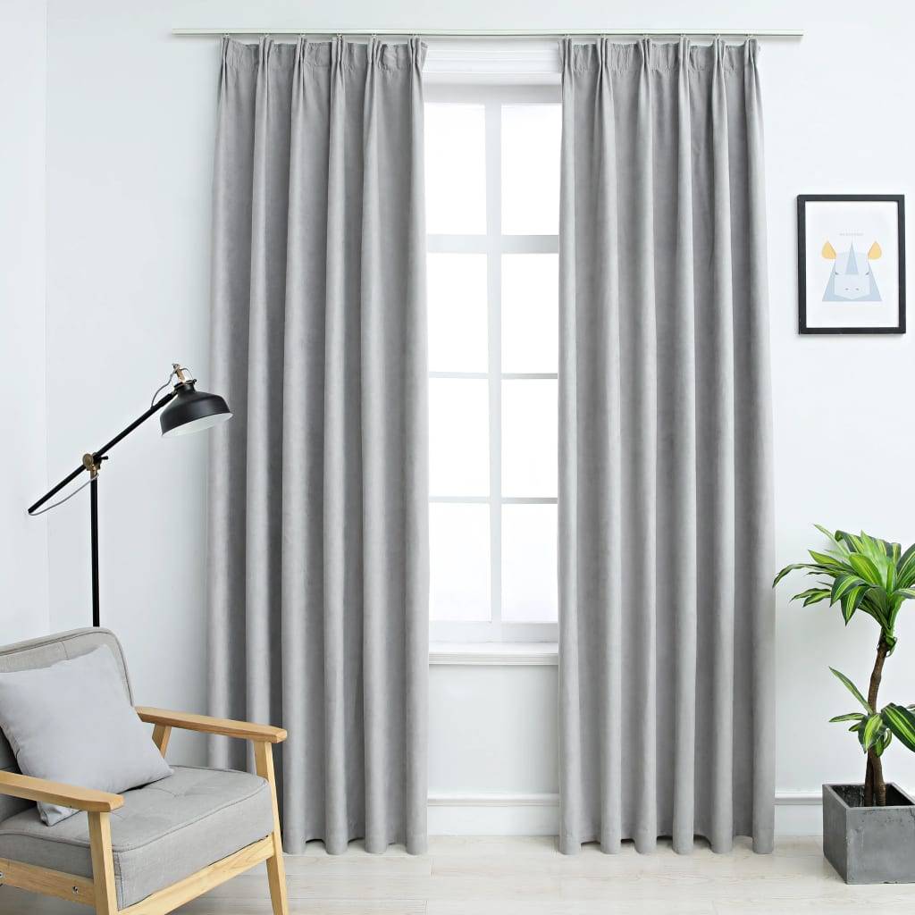 vidaXL Verdunkelungsvorhänge mit Haken 2 Stk. Grau 140x225 cm
