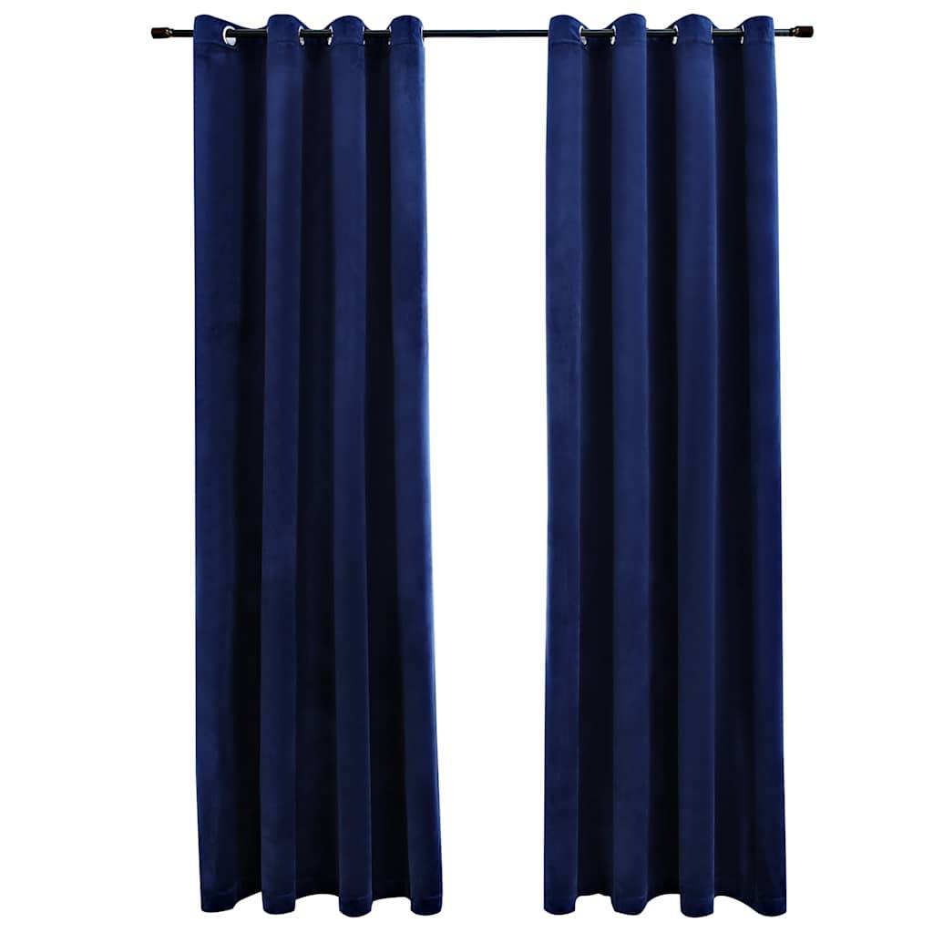 vidaXL Verdunkelungsvorhänge mit Ösen 2 Stk. Samt Dunkelblau 140x175cm