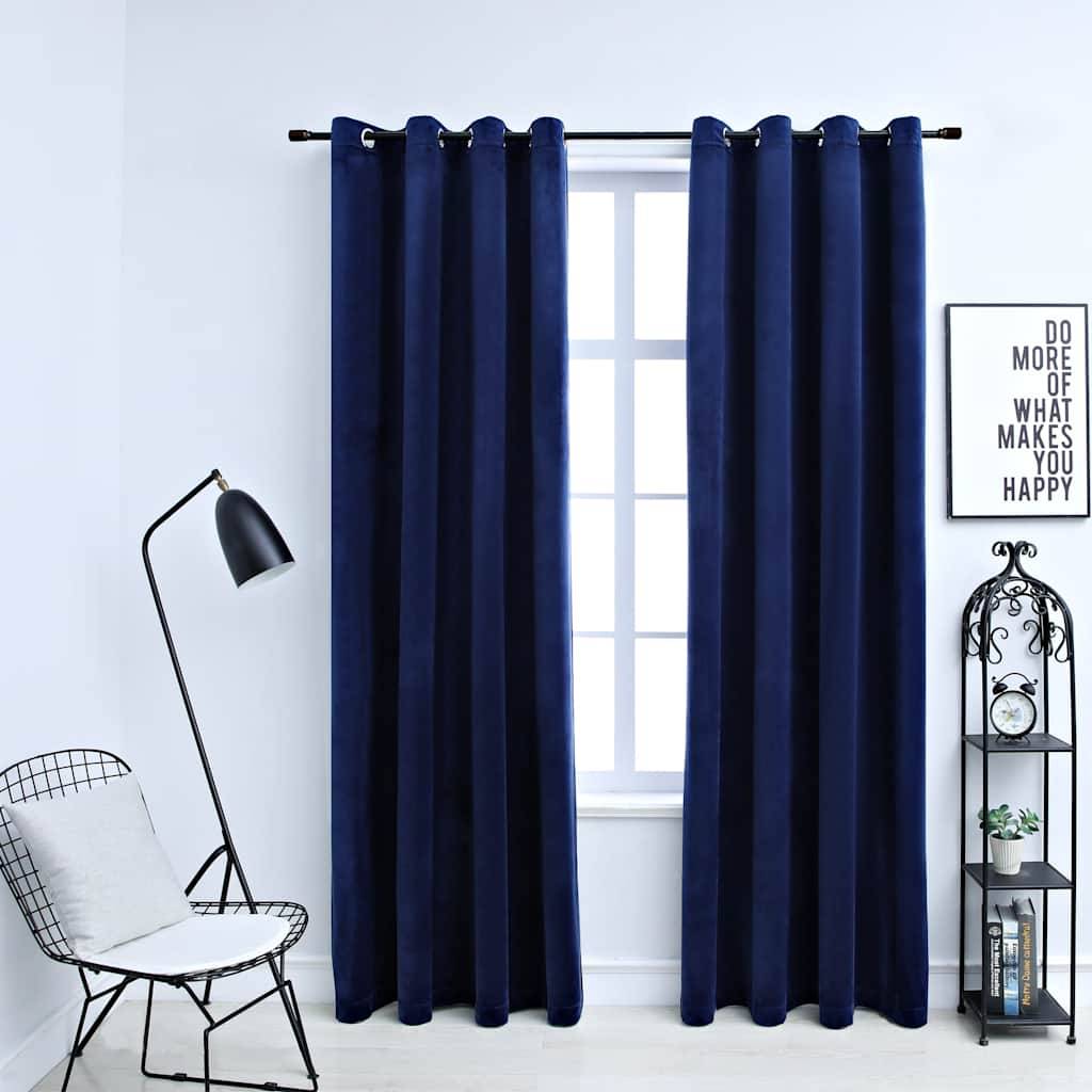 vidaXL Verdunkelungsvorhänge mit Ösen 2 Stk. Samt Dunkelblau 140x225cm