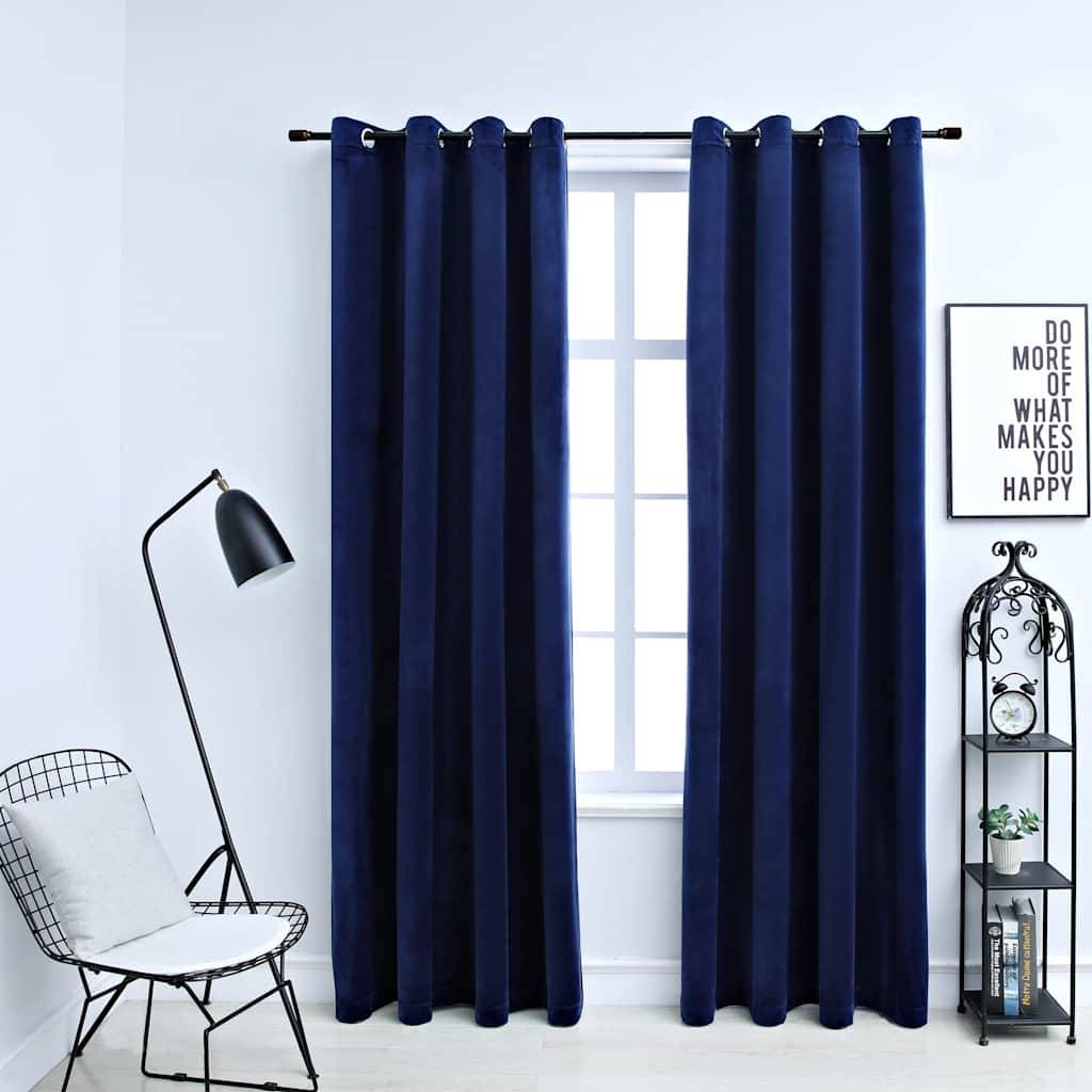 vidaXL Verdunkelungsvorhänge mit Ösen 2 Stk. Samt Dunkelblau 140x175cm