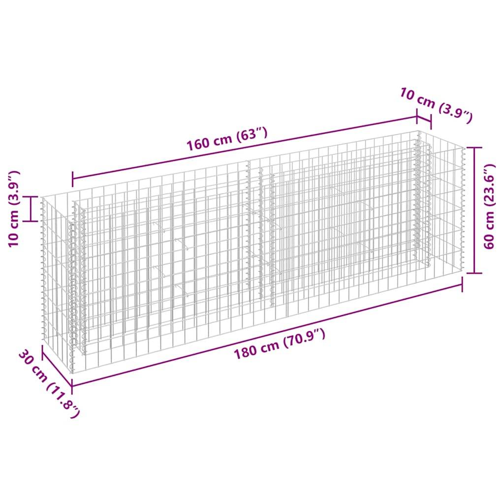 vidaXL Gabionen-Hochbeet Verzinkter Stahl 180×30×60 cm