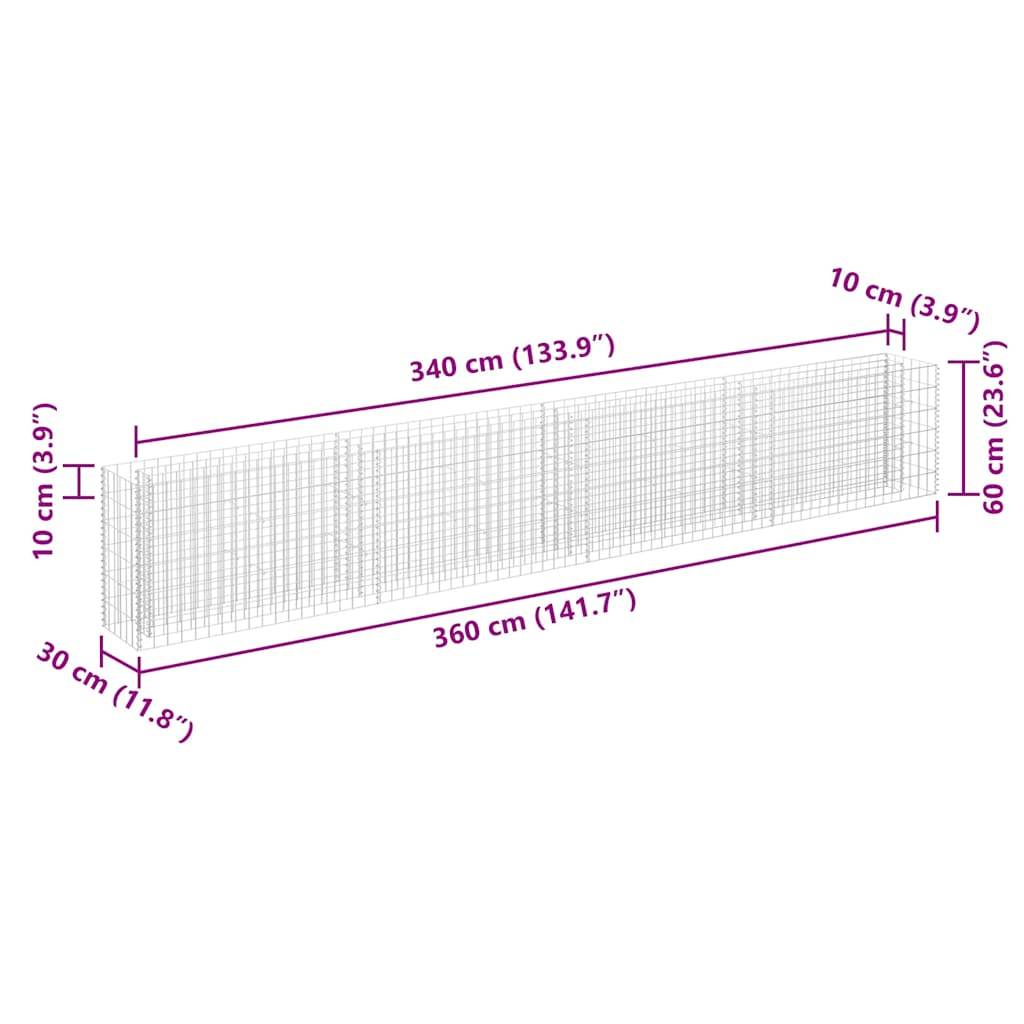 vidaXL Gabionen-Hochbeet Verzinkter Stahl 360×30×60 cm