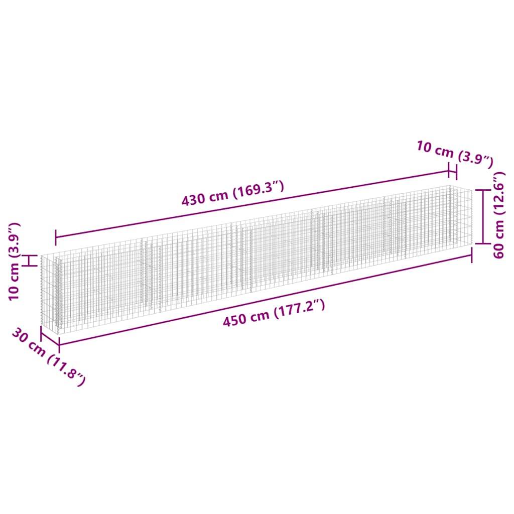 vidaXL Gabionen-Hochbeet Verzinkter Stahl 450×30×60 cm