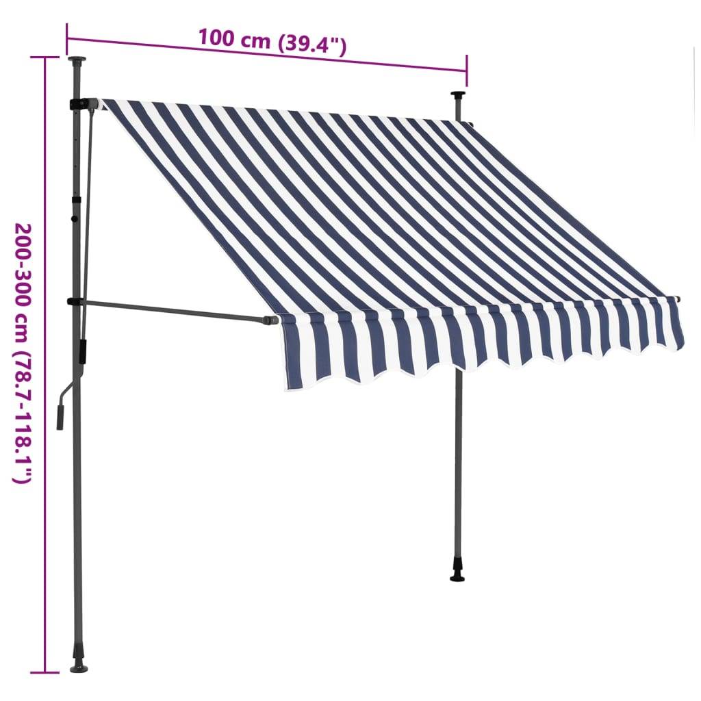 vidaXL Einziehbare Markise Handbetrieben mit LED 100 cm Blau und Weiß