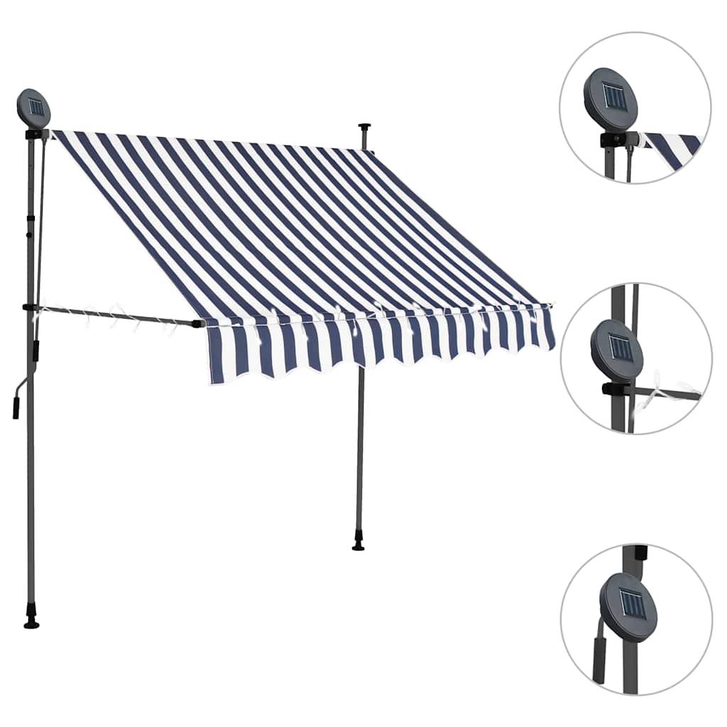 vidaXL Einziehbare Markise Handbetrieben mit LED 200 cm Blau und Weiß