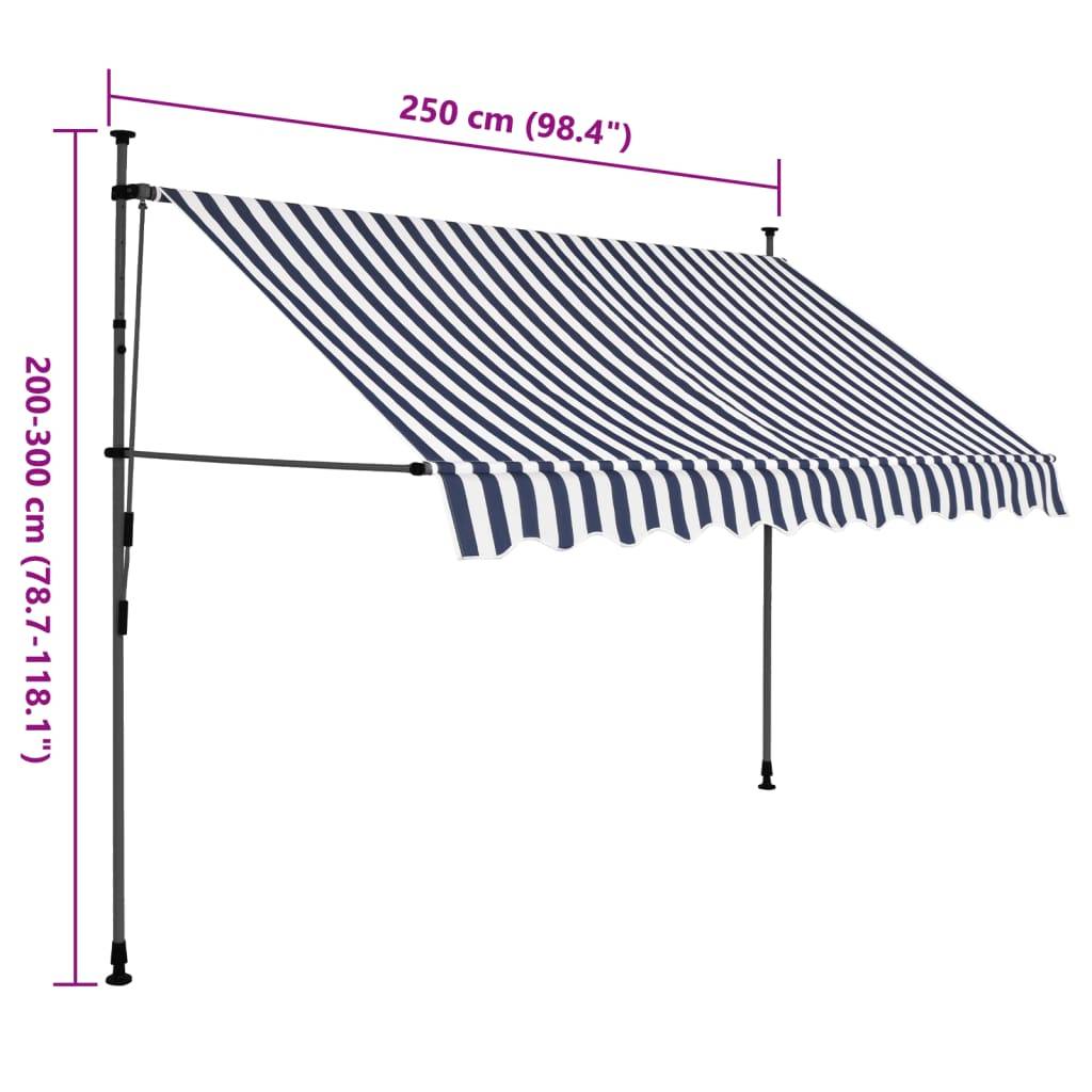 vidaXL Einziehbare Markise Handbetrieben mit LED 250 cm Blau und Weiß