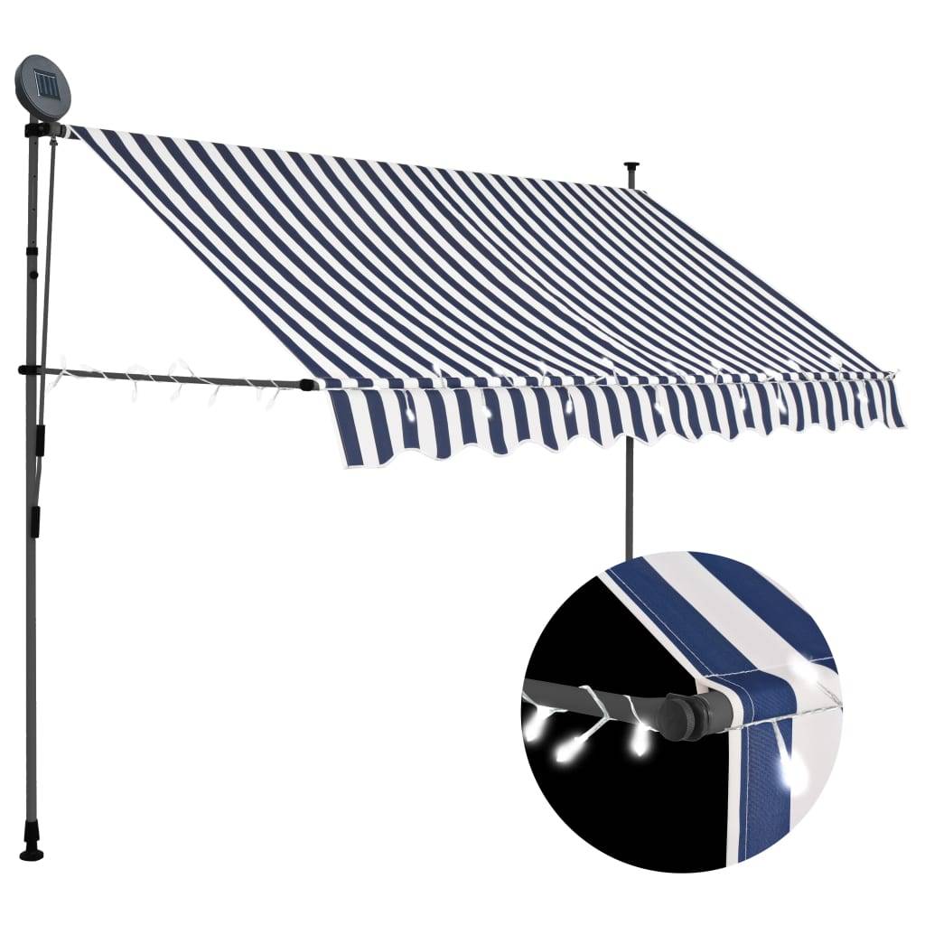 vidaXL Einziehbare Markise Handbetrieben mit LED 300 cm Blau und Weiß