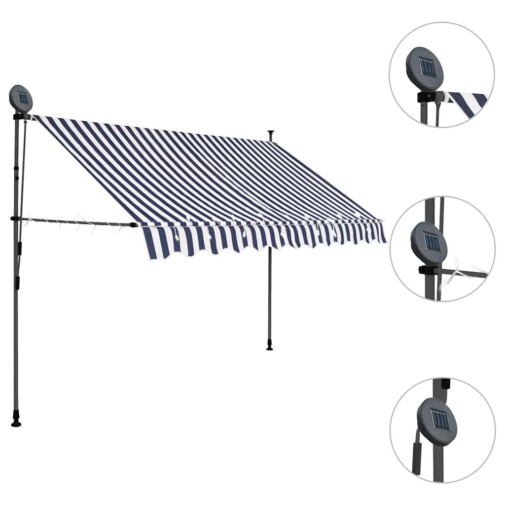 vidaXL Einziehbare Markise Handbetrieben mit LED 300 cm Blau und Weiß