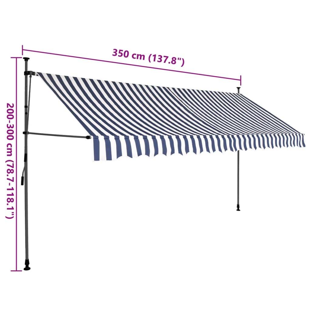 vidaXL Einziehbare Markise Handbetrieben mit LED 350 cm Blau und Weiß