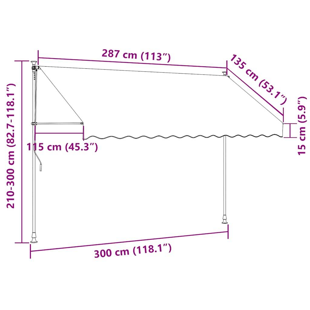 vidaXL Einziehbare Markise Handbetrieben mit LED 300 cm Gelb und Blau
