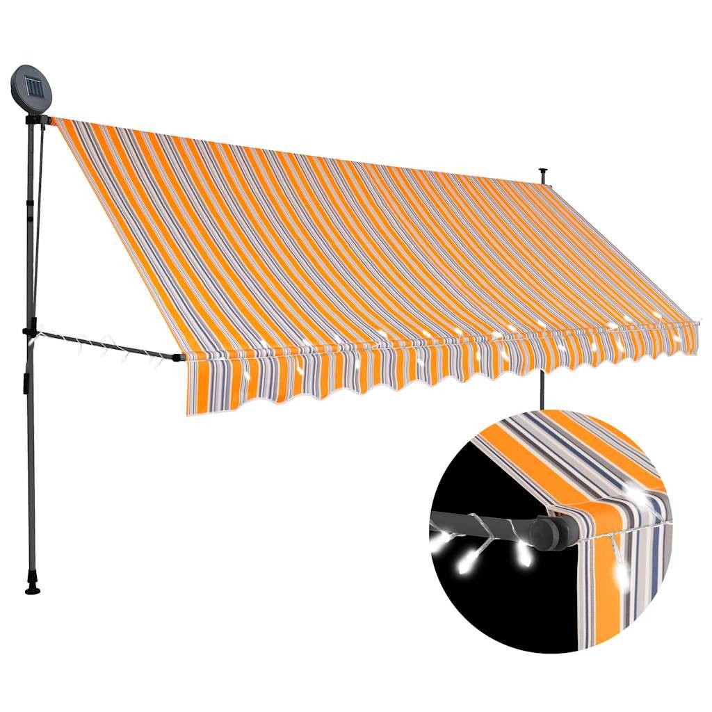 vidaXL Einziehbare Markise Handbetrieben mit LED 400 cm Gelb und Blau