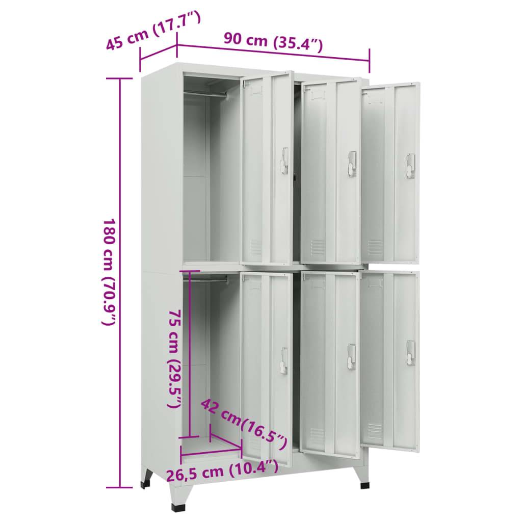 vidaXL Schließfachschrank mit 6 Fächern Stahl 90x45x180 cm Grau