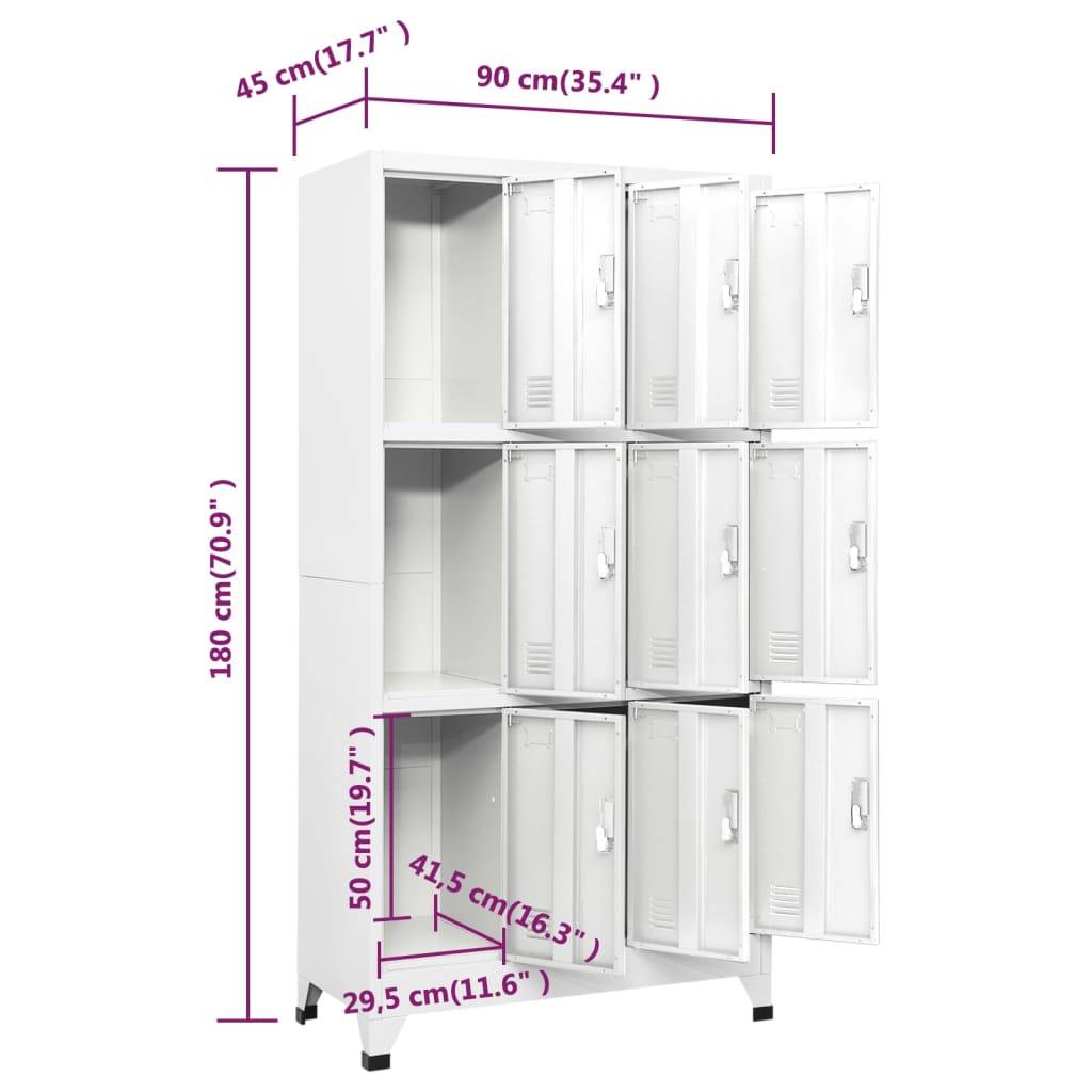 vidaXL Schließfachschrank mit 9 Fächern Stahl 90x45x180 cm Grau