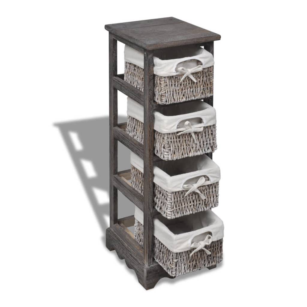 vidaXL Holz-Schränkchen mit 4 Flechtkörben Braun
