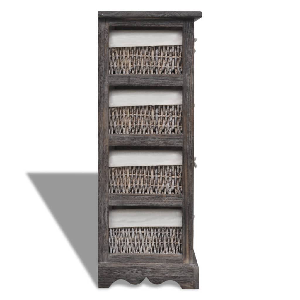 vidaXL Holz-Schränkchen mit 4 Flechtkörben Braun
