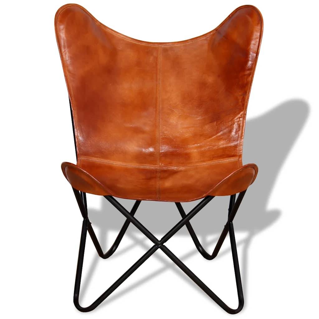 vidaXL Butterfly-Sessel Braun Echtleder