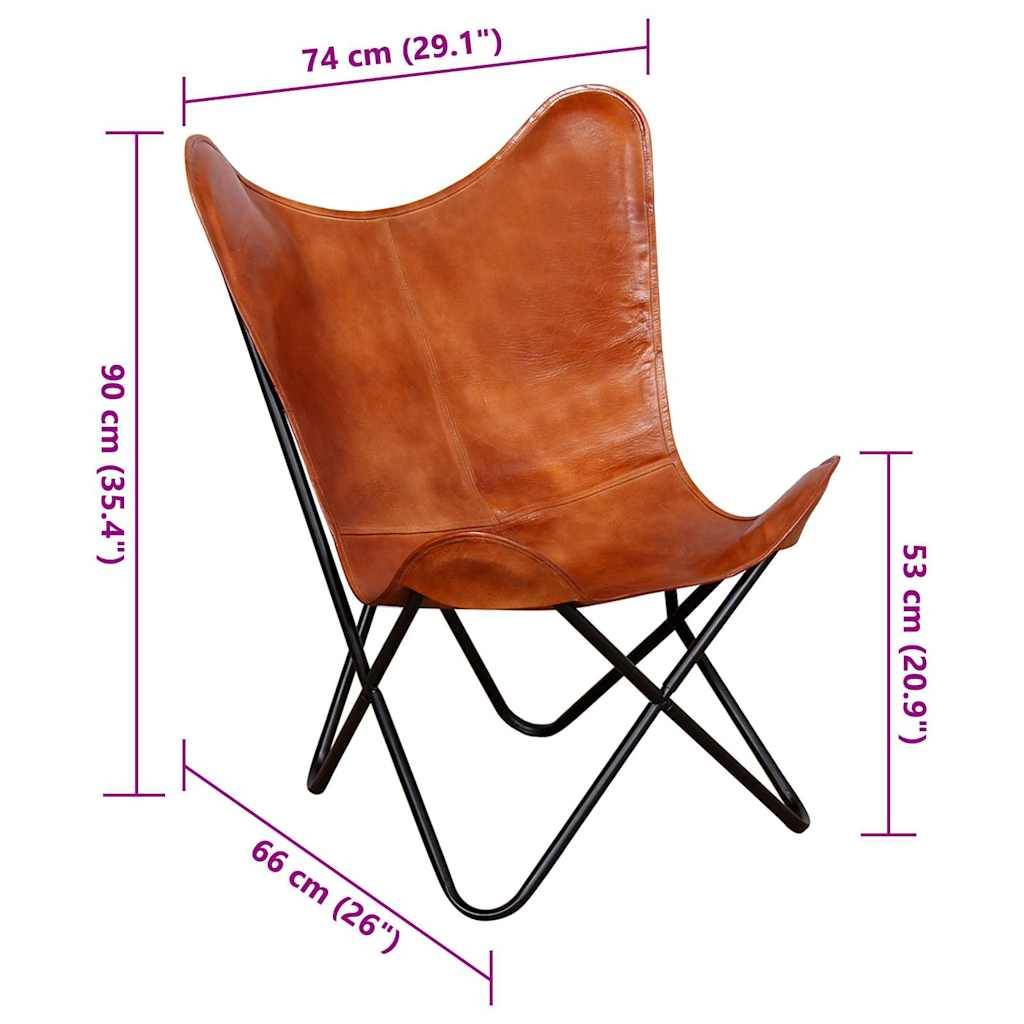 vidaXL Butterfly-Sessel Braun Echtleder