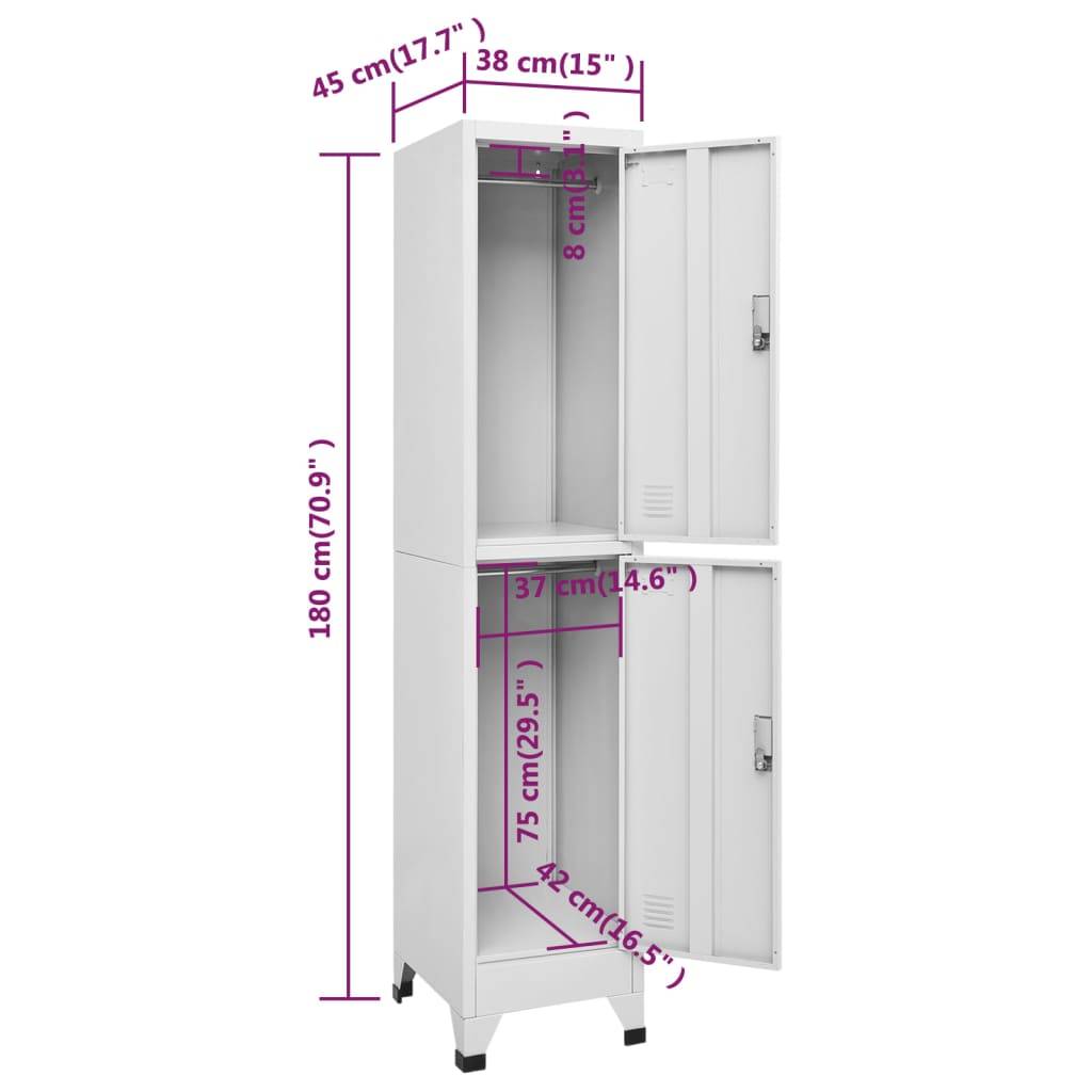 vidaXL Schließfachschrank mit 2 Fächern 38x45x180 cm