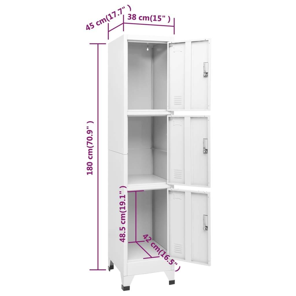 vidaXL Schließfachschrank mit 3 Fächern 38x45x180 cm