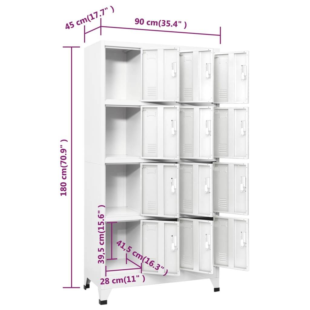 vidaXL Schließfachschrank mit 12 Fächern 90x45x180 cm