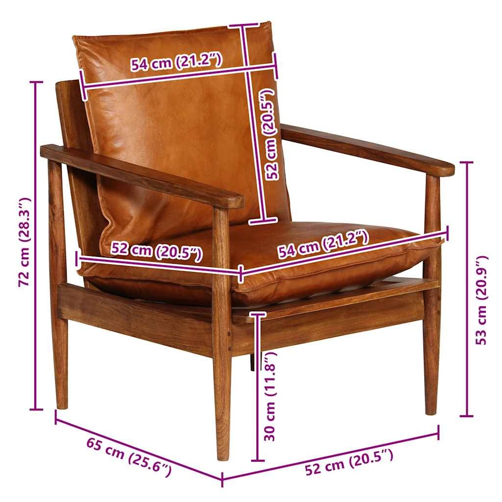 vidaXL Sessel Braun Echtleder mit Akazienholz